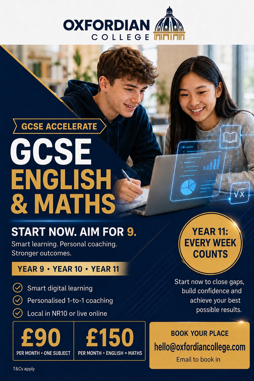 Oxfordian College GCSE Accelerate English and Mathematics preparation for Years 9, 10 and 11